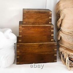 Set 3 Large Trunk Chest Rustic Solid Wooden Box Vintage Storage Ottoman Bench