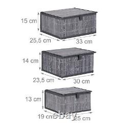 Set Bamboo Storage Basket Lid Shelf Boxes Organiser Dust-free Moisture-Resistant