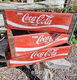 Set Of 3 Classic Red Wooden Coca-Cola Crates Tray Wood Box Vintage Style New