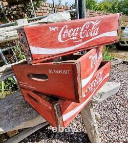 Set Of 3 Classic Red Wooden Coca-Cola Crates Tray Wood Box Vintage Style New