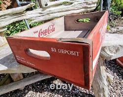 Set Of 3 Classic Red Wooden Coca-Cola Crates Tray Wood Box Vintage Style New