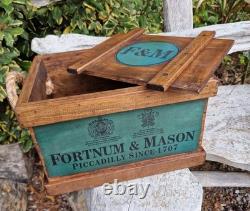 Set Of 3 Fortnum And Mason Lidded Woden Storage Boxes With Rope Handles, Crates