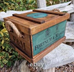 Set Of 3 Fortnum And Mason Lidded Woden Storage Boxes With Rope Handles, Crates