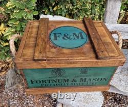 Set Of 3 Fortnum And Mason Lidded Woden Storage Boxes With Rope Handles, Crates