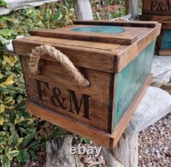 Set Of 3 Fortnum And Mason Lidded Woden Storage Boxes With Rope Handles, Crates