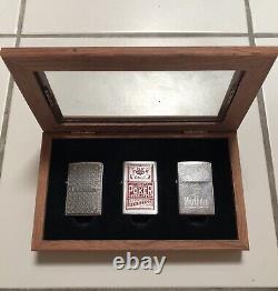 Set Of 3 X Zippo Marlboro Gift Set Poker Aces Over Kings Lighter Wooden Box