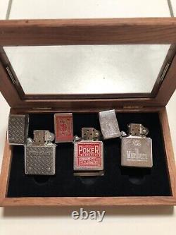 Set Of 3 X Zippo Marlboro Gift Set Poker Aces Over Kings Lighter Wooden Box