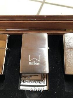 Set Of 3 X Zippo Marlboro Gift Set Poker Aces Over Kings Lighter Wooden Box