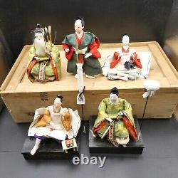 Set Of 5 Japanese Hina Dolls Figures In Original Wooden Box 2 Kyudo archers