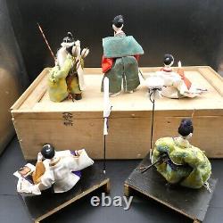 Set Of 5 Japanese Hina Dolls Figures In Original Wooden Box 2 Kyudo archers