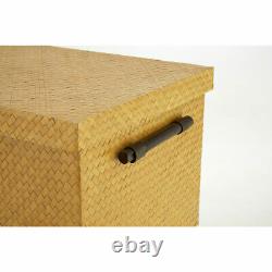 Set Of 5 Premier Housewares Tan Brown Pandanus Wood Storage Boxes Handles & Lid