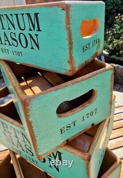 Set Of 5 Vintage Style Waxed Wooden Boxes Fortnum & Mason Shabby Chic