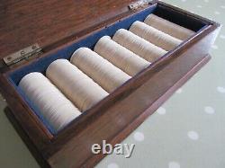 Set Of Antique Bone Gaming Counters / Poker Chips In A Wooden Box Approx 350