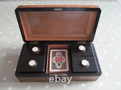 Set Of Antique Bovine Bone Gaming Counters / Chips In A High Quality Wooden Box