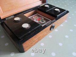 Set Of Antique Bovine Bone Gaming Counters / Chips In A High Quality Wooden Box