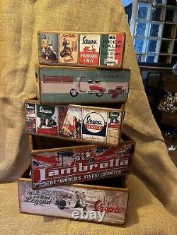 Set Of Five Lambretta & Vespa Storage Box Crates Made From Reclaimed Timber