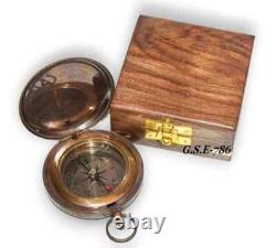Set of 10 Vintage Nautical Brass Push Button Compass Berlin 1936 Wooden Box Gift