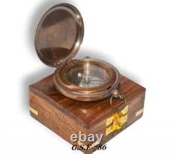 Set of 10 Vintage Nautical Brass Push Button Compass Berlin 1936 Wooden Box Gift