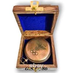 Set of 10 Vintage Nautical Brass Push Button Compass Berlin 1936 Wooden Box Gift