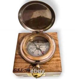 Set of 10 Vintage Nautical Brass Push Button Compass Berlin 1936 Wooden Box Gift