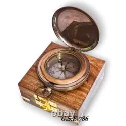 Set of 10 Vintage Nautical Brass Push Button Compass Berlin 1936 Wooden Box Gift