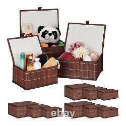 Set of 12 Bamboo Storage Baskets with Lid Storage Shelf Boxes Organisers Brown