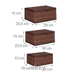 Set of 12 Bamboo Storage Baskets with Lid Storage Shelf Boxes Organisers Brown