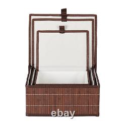 Set of 12 Bamboo Storage Baskets with Lid Storage Shelf Boxes Organisers Brown