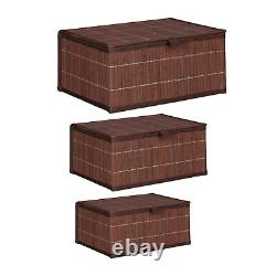 Set of 12 Bamboo Storage Baskets with Lid Storage Shelf Boxes Organisers Brown