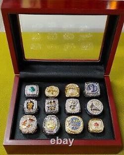 Set of 12 NBA Championship Basketball Rings 2008-2019 w Wooden Display Box