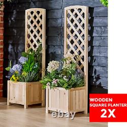 Set of 2 Trellis Wooden Planter Garden Plant Flowerpot Lattice Box Patio Natural