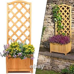 Set of 2 Trellis Wooden Planter Garden Plant Flowerpot Lattice Box Patio Natural