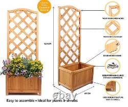 Set of 2 Trellis Wooden Planter Garden Plant Flowerpot Lattice Box Patio Natural