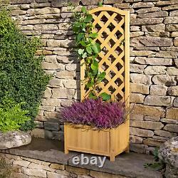 Set of 2 Trellis Wooden Planter Garden Plant Flowerpot Lattice Box Patio Natural