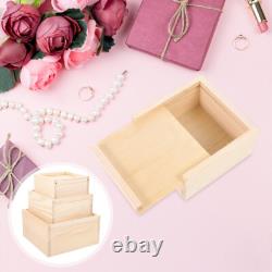 Set of 4 Wooden Storage Box Photo Boxes Unfinished with Sliding Lids