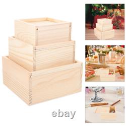 Set of 4 Wooden Storage Box Photo Boxes Unfinished with Sliding Lids