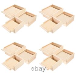 Set of 4 Wooden Storage Box Photo Boxes Unfinished with Sliding Lids