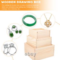 Set of 4 Wooden Storage Box Photo Boxes Unfinished with Sliding Lids
