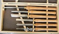 Set of 6 Top Quality HSS Wood Turning Chisels Gouges in Wooden Box From Chronos