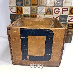 Set of 61 Vintage Alphabet and Number Wood Blocks with Original Storage Box