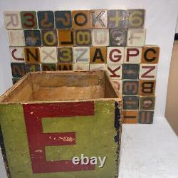 Set of 61 Vintage Alphabet and Number Wood Blocks with Original Storage Box