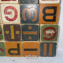 Set of 61 Vintage Alphabet and Number Wood Blocks with Original Storage Box