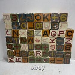 Set of 61 Vintage Alphabet and Number Wood Blocks with Original Storage Box