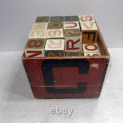 Set of 61 Vintage Alphabet and Number Wood Blocks with Original Storage Box