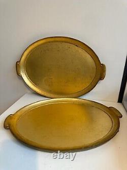 Set of Golden Colour Wooden 2 Trays and 2 Boxes Preowned