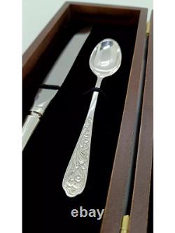 Silverware set 4 pc NEW Flatware Sterling Silver 925 fork spoon knife Wooden box