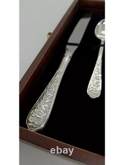 Silverware set 4 pc NEW Flatware Sterling Silver 925 fork spoon knife Wooden box