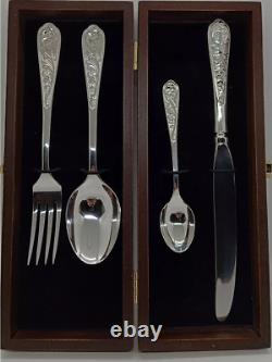 Silverware set 4 pc NEW Flatware Sterling Silver 925 fork spoon knife Wooden box