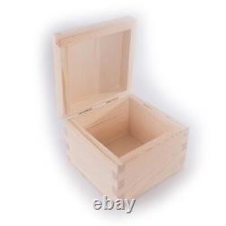 Small Square Pine Hinged Wooden Box / Trinket Keepsake Memory Decorative Craft