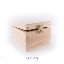 Small Square Pine Hinged Wooden Box With Lid & Clasp / Trinket Keepsake Memory